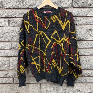 Vintage 80’s Badge Vibrant Abstract Patterned Crewneck Sweater